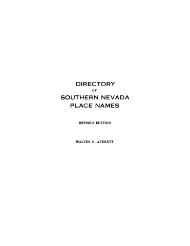 NV: Directory of Southern Nevada Place Names (Softcover)