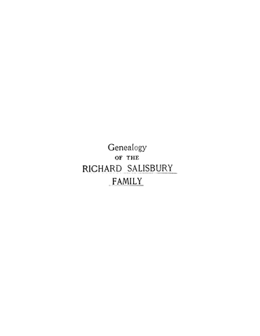 SALISBURY: Genealogy of the Richard Salisbury Family (Softcover)