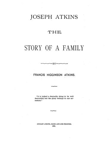 ATKINS: Joseph Atkins: The Story of a Family