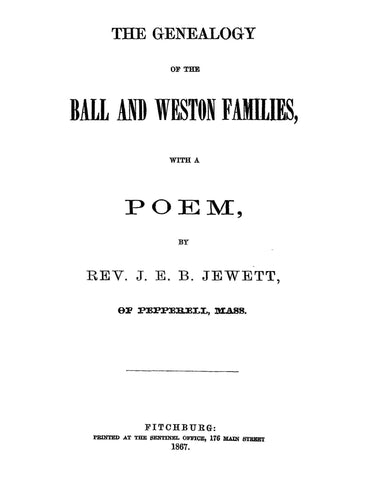 BALL: Genealogy of the Ball & Weston Families