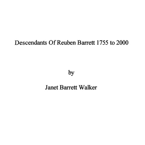 BARRETT: Descendants of Reuben Barrett 1755-2000