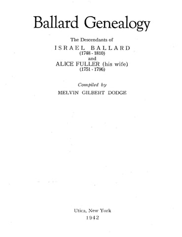 BALLARD Genealogy: Descendants of Israel Ballard & Alice Fuller