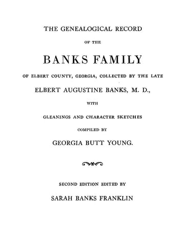 BANKS: Genealogical Record of the Banks Family of Elbert County, Georgia