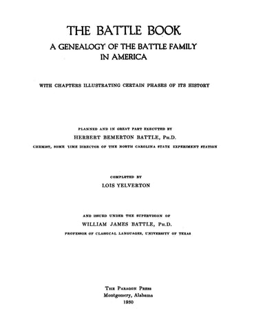 BATTLE BOOK: Genealogy of the Battle Family in America