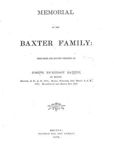 BAXTER: Memorial of the Baxter Family