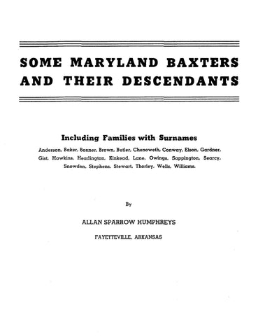 BAXTER: Some Maryland Baxters & Their Descendants