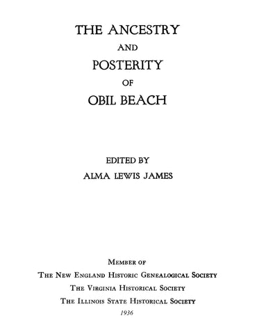 BEACH: Ancestry & Posterity of Obil Beach